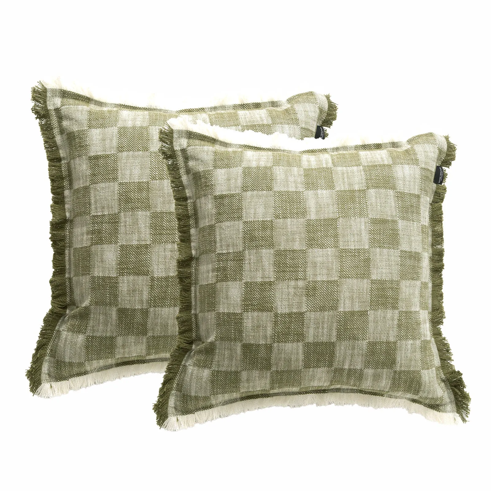 Renee Taylor Noah Checkered Stone washed Yarn-dyed Cushion Twin Pack 50 x 50 Cms Feather Filled Jade