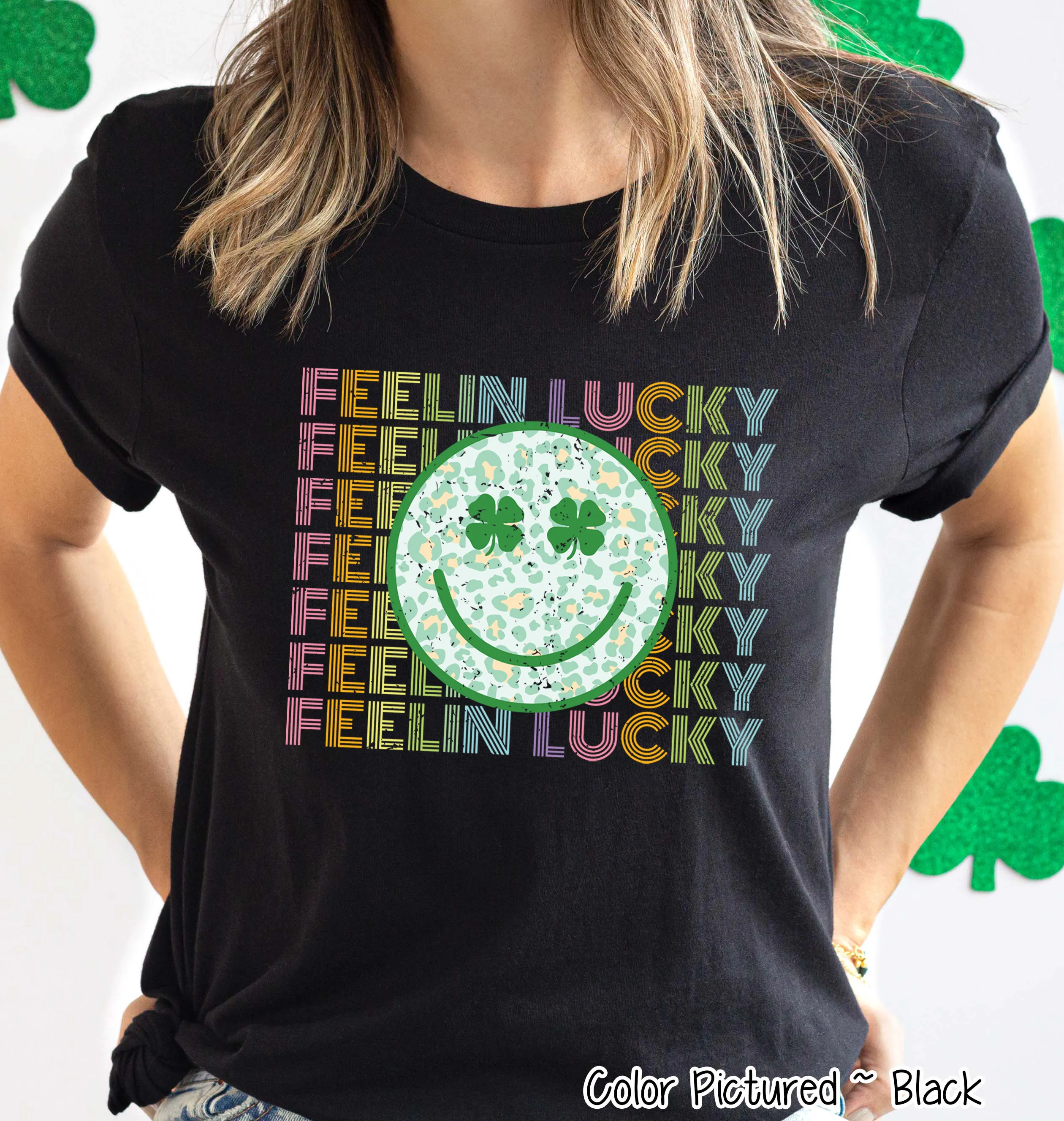 Retro Colorful Feelin Lucky Smiley Face St Patricks Day Tee