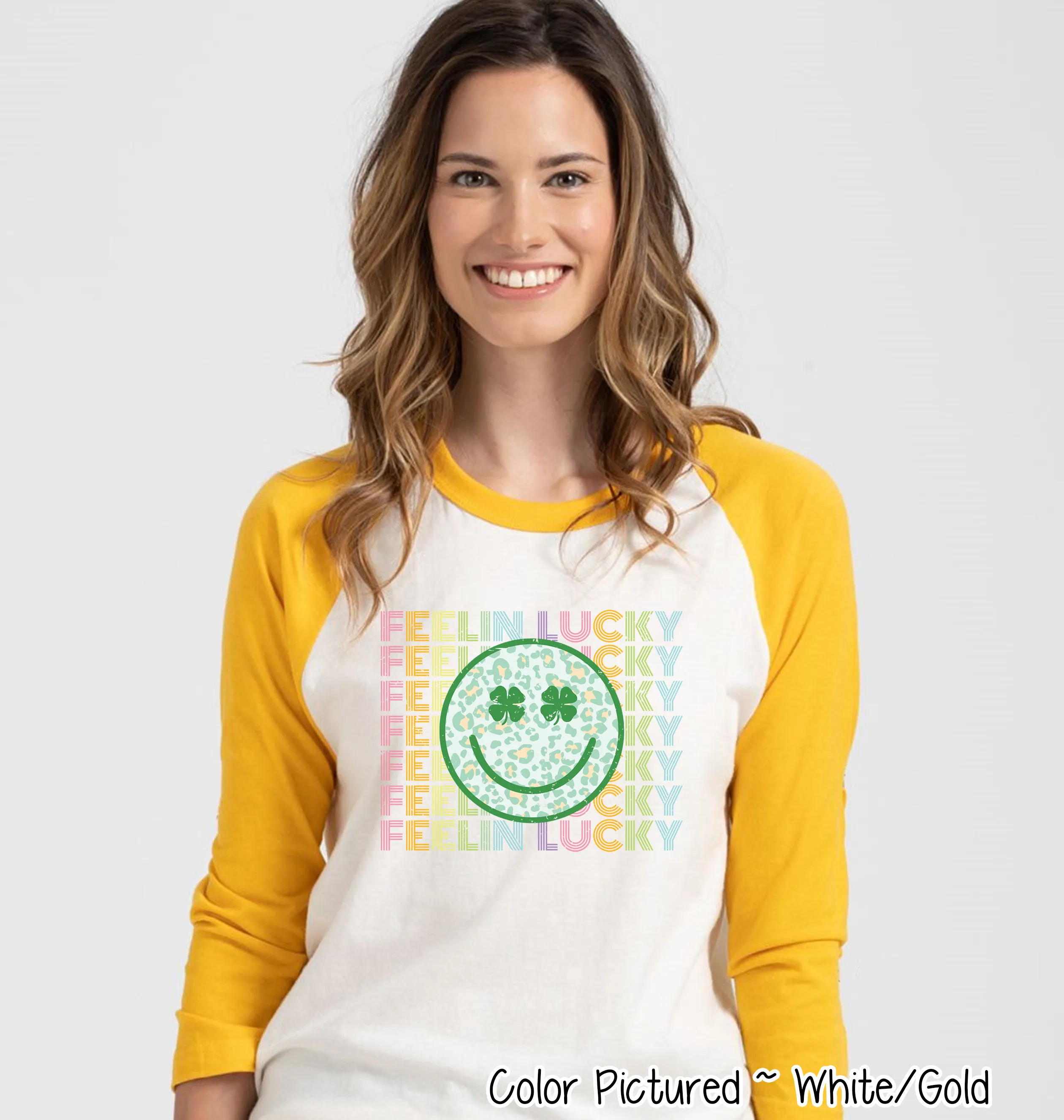 Retro Colorful Feelin Lucky Smiley Face St Patricks Day Tee
