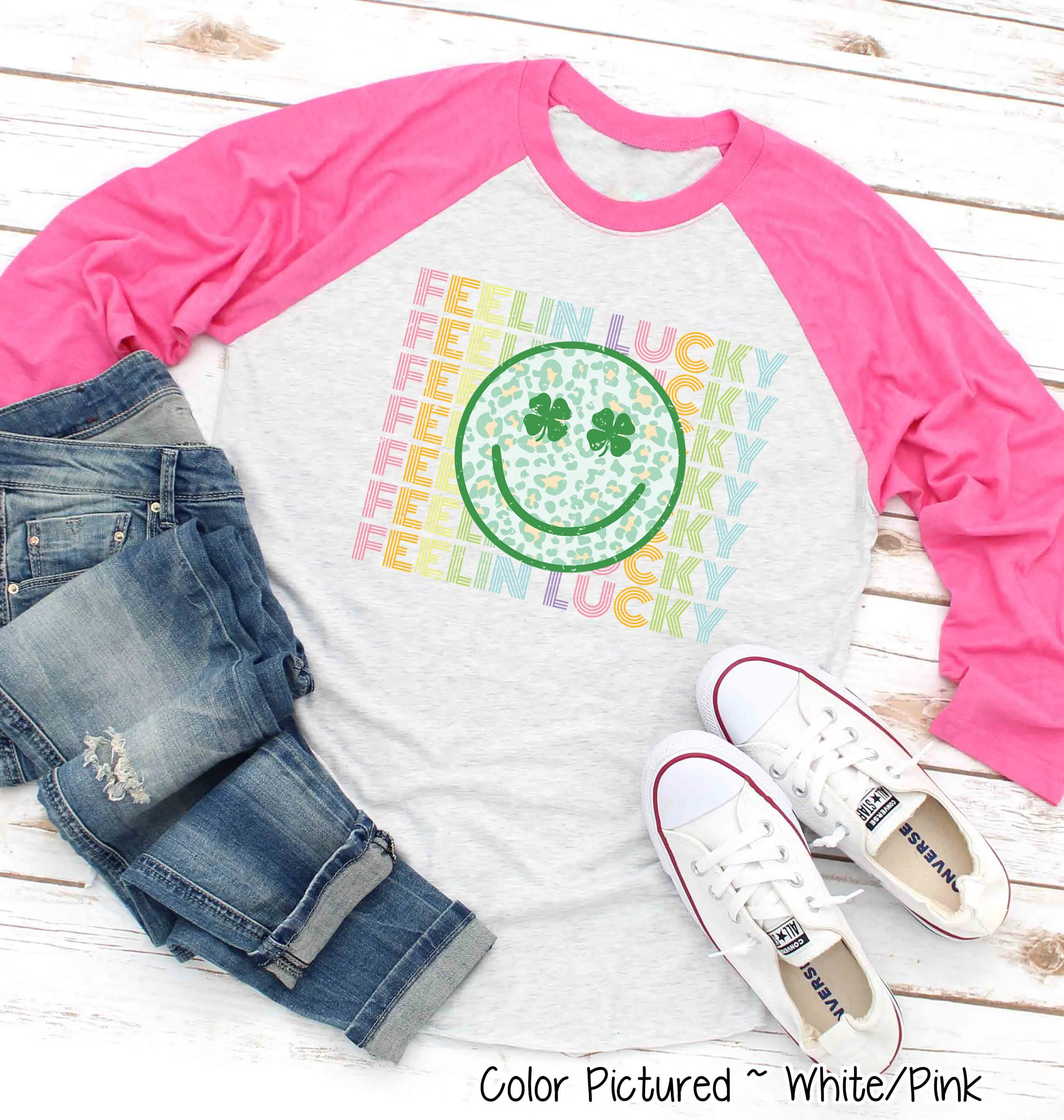 Retro Colorful Feelin Lucky Smiley Face St Patricks Day Tee