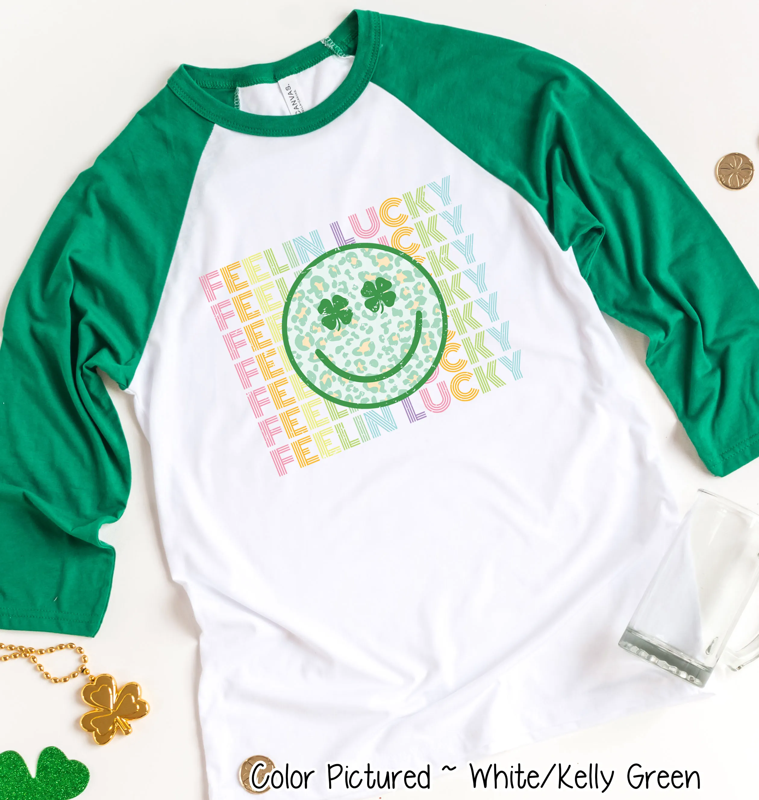 Retro Colorful Feelin Lucky Smiley Face St Patricks Day Tee