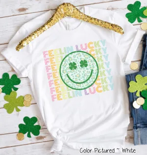Retro Colorful Feelin Lucky Smiley Face St Patricks Day Tee