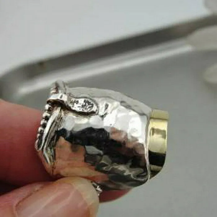 Ring  925 Silver 9k Yellow Gold size 8,8.5 Handmade Hadar Designers (H) SALE