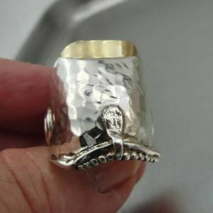 Ring  925 Silver 9k Yellow Gold size 8,8.5 Handmade Hadar Designers (H) SALE