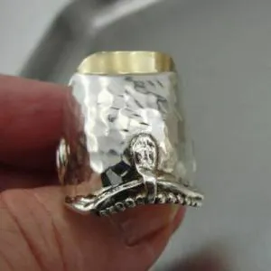 Ring  925 Silver 9k Yellow Gold size 8,8.5 Handmade Hadar Designers (H) SALE