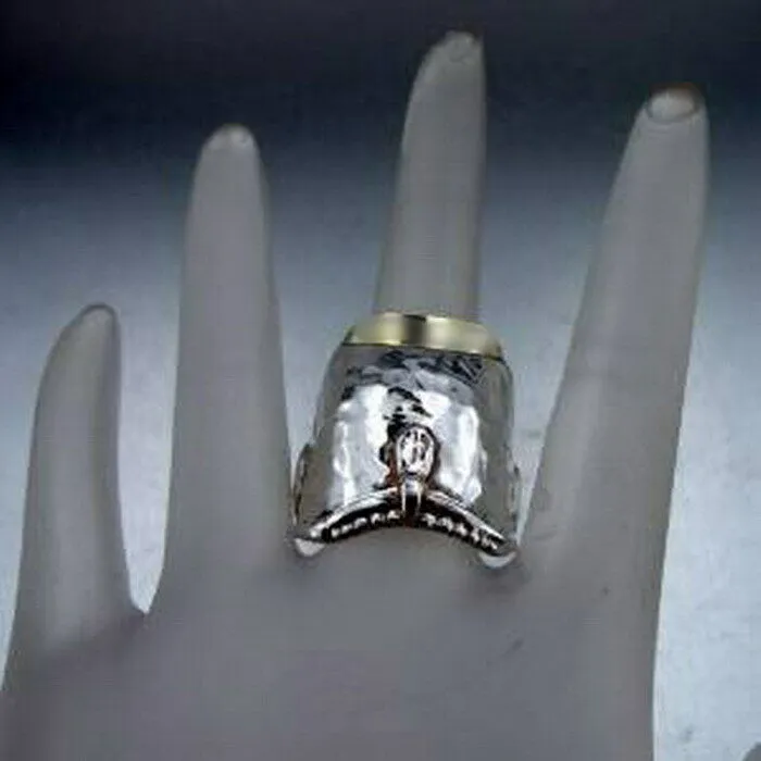 Ring  925 Silver 9k Yellow Gold size 8,8.5 Handmade Hadar Designers (H) SALE