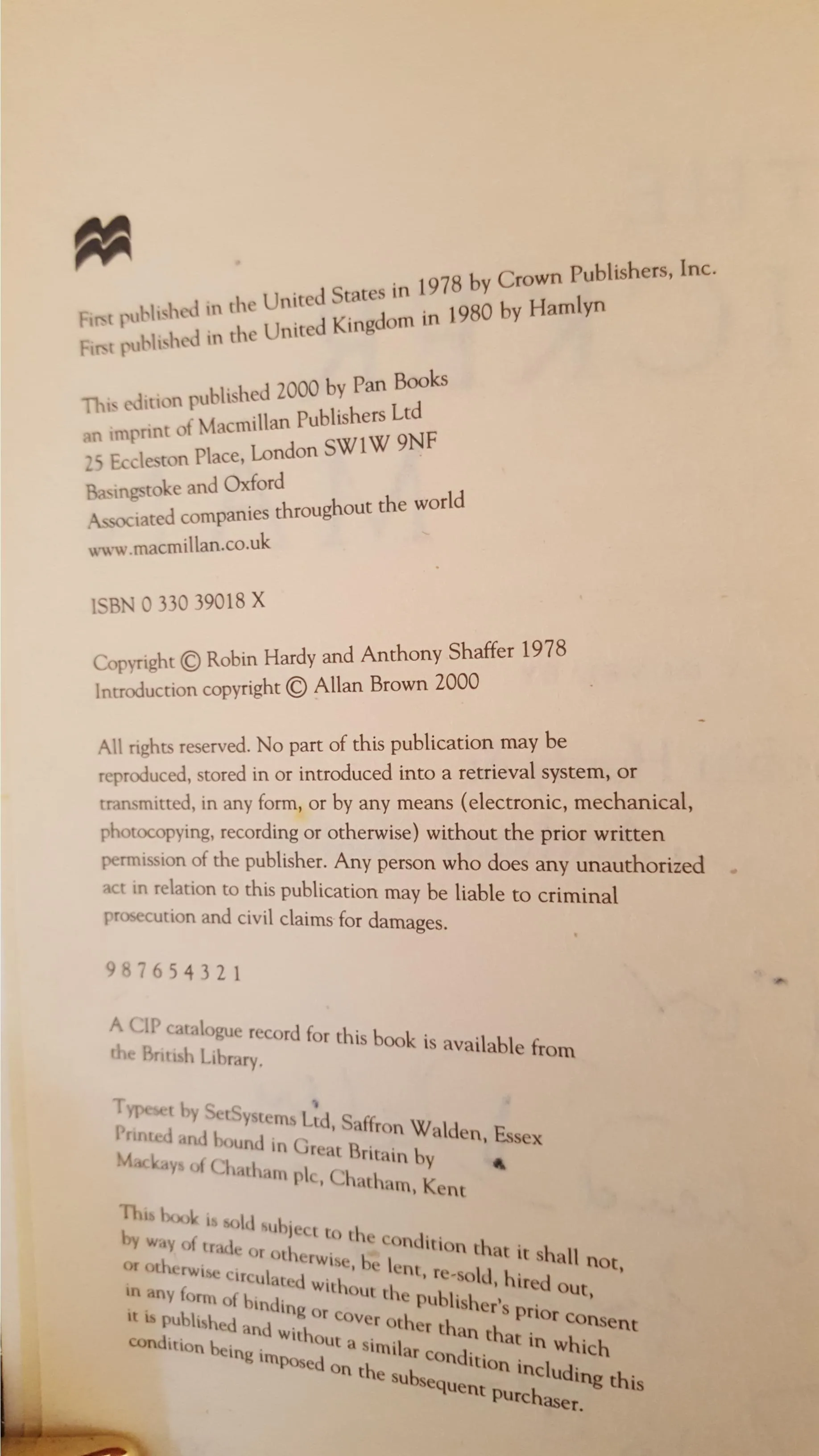 Robin Hardy - The Wicker Man, Pan Books, 2000, Signed