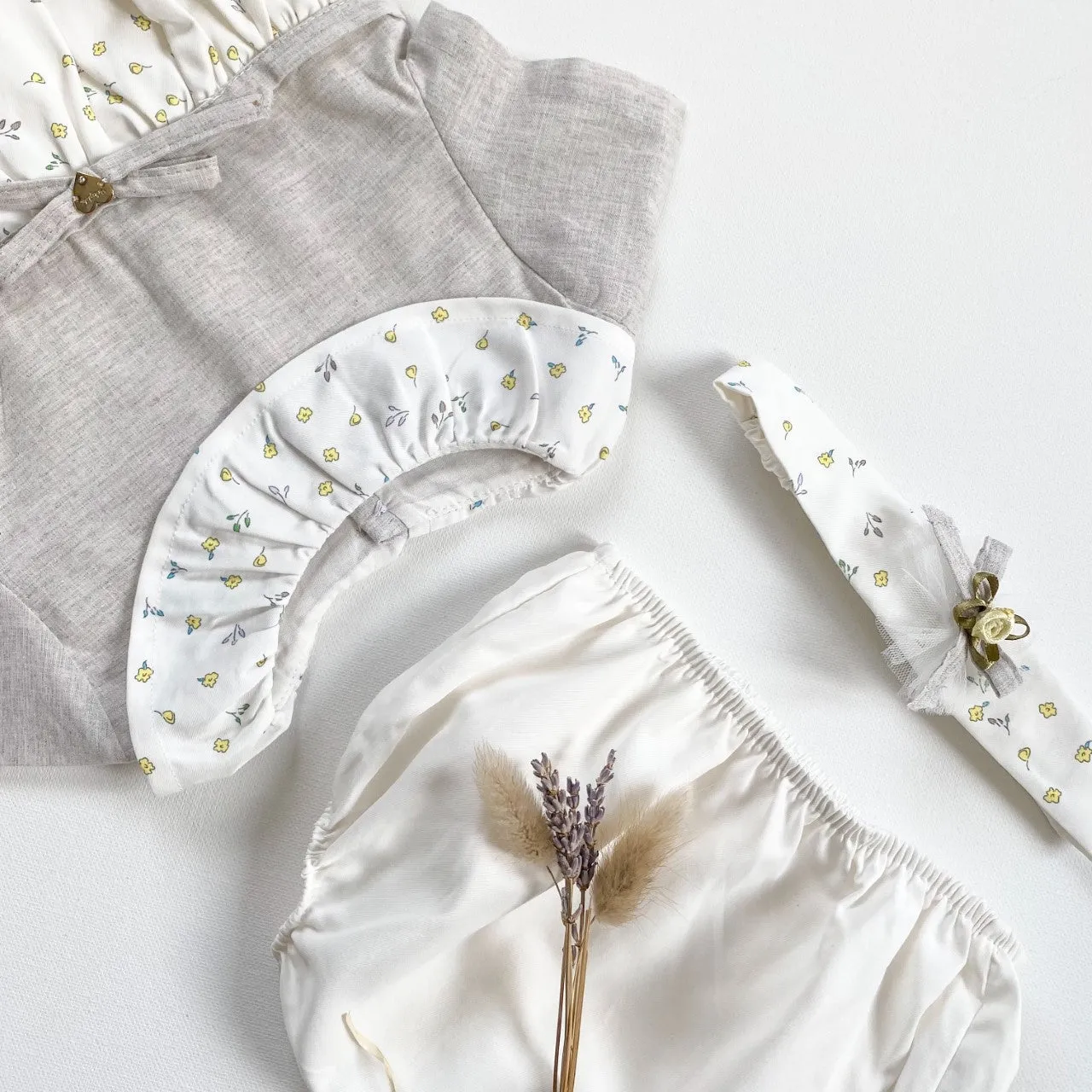 Romy Grey & Yellow Ditsy Set