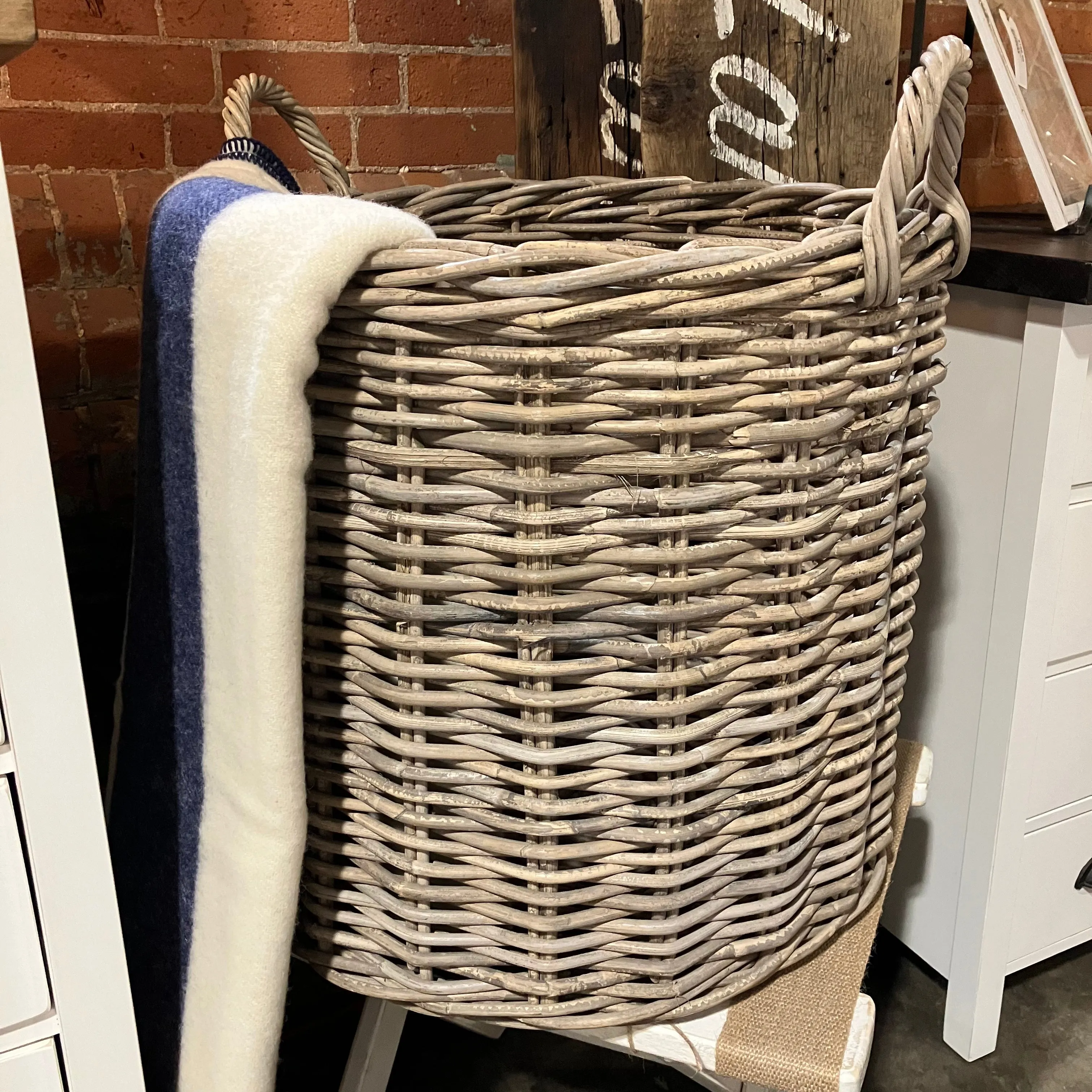 Round Wicker Basket with Handles