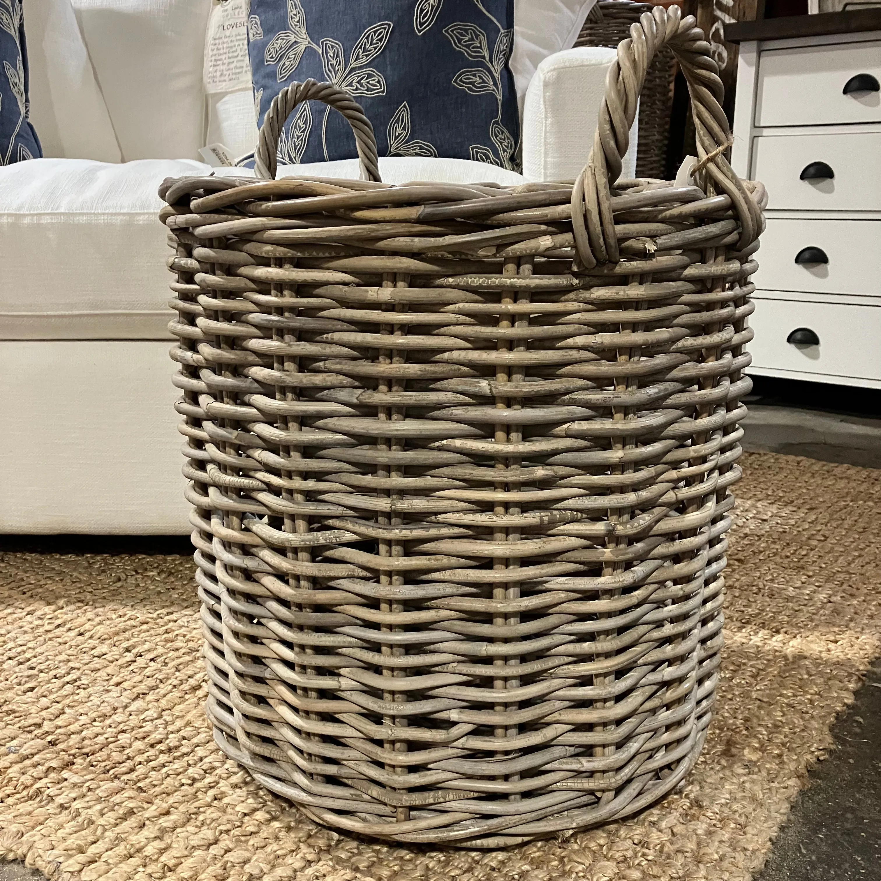 Round Wicker Basket with Handles
