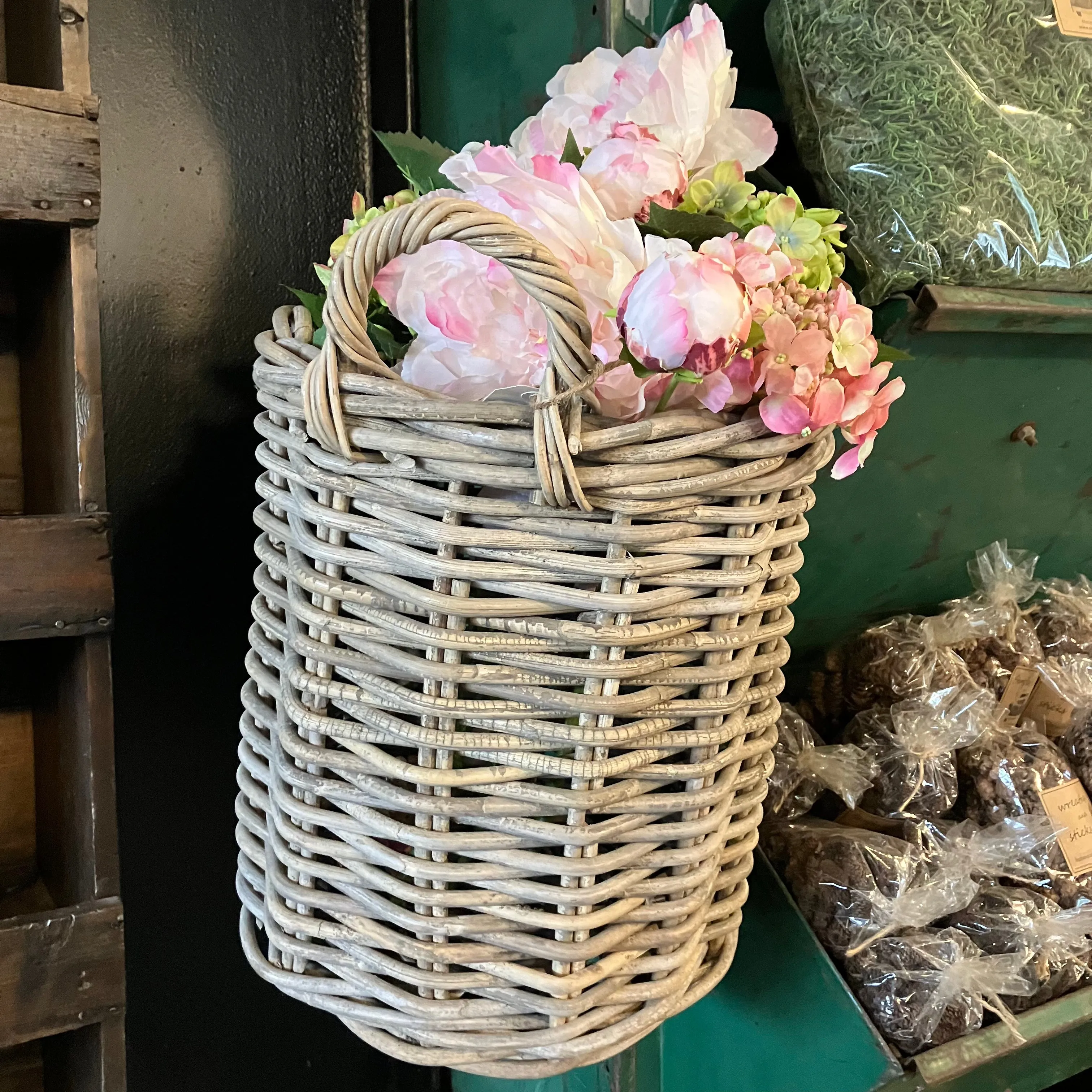 Round Wicker Basket with Handles