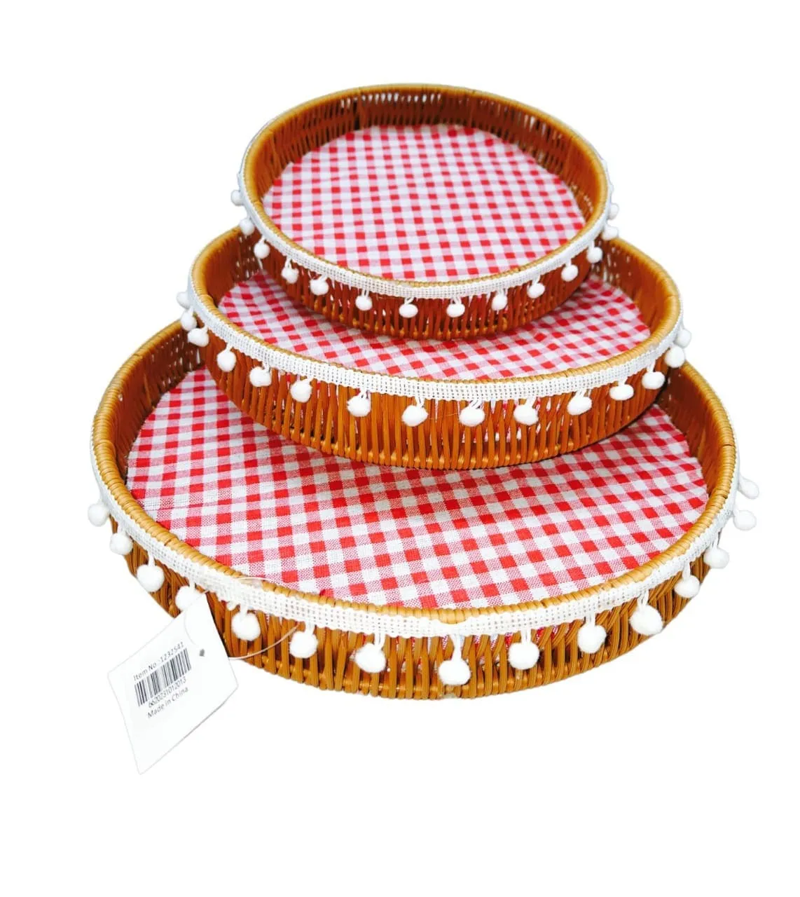Round Wicker Plastic Woven Basket Set of 3