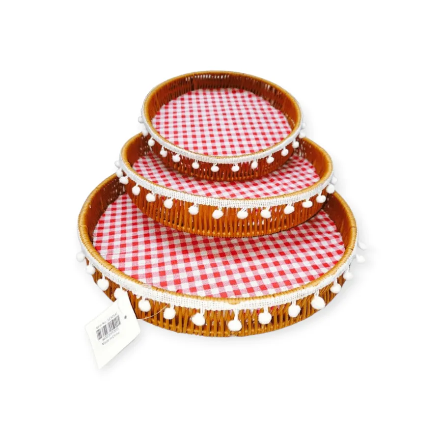 Round Wicker Plastic Woven Basket Set of 3