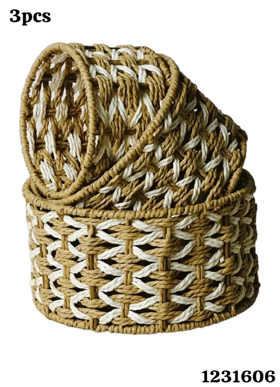 Round  Wicker Woven Storage Basket Set of 3