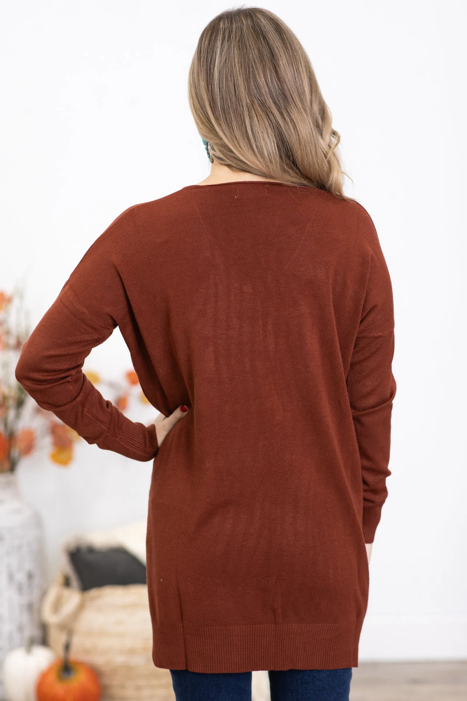 Rust V-Neck Lightweight Sweater