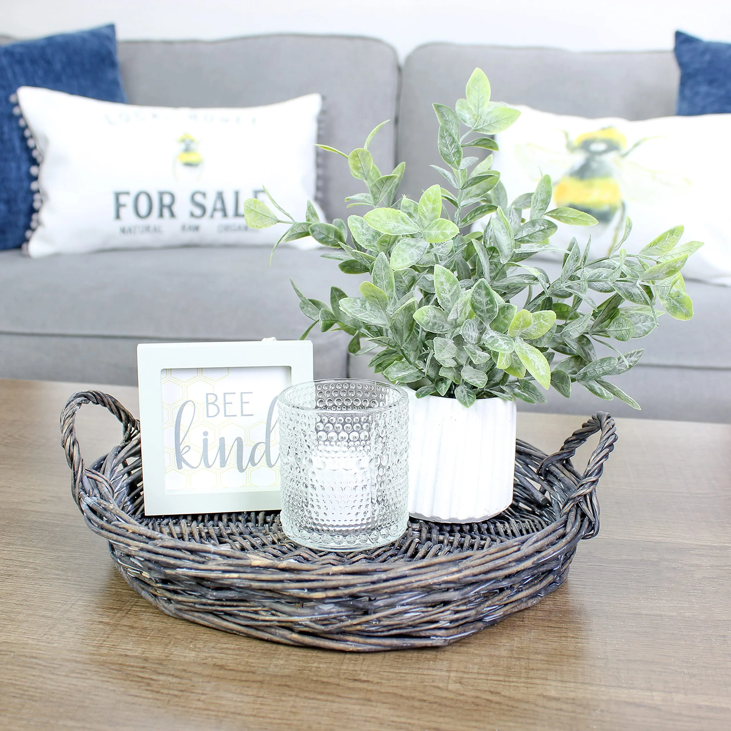 Rustic Willow Basket Trays, Set of 3 (Round, Gray Washed)