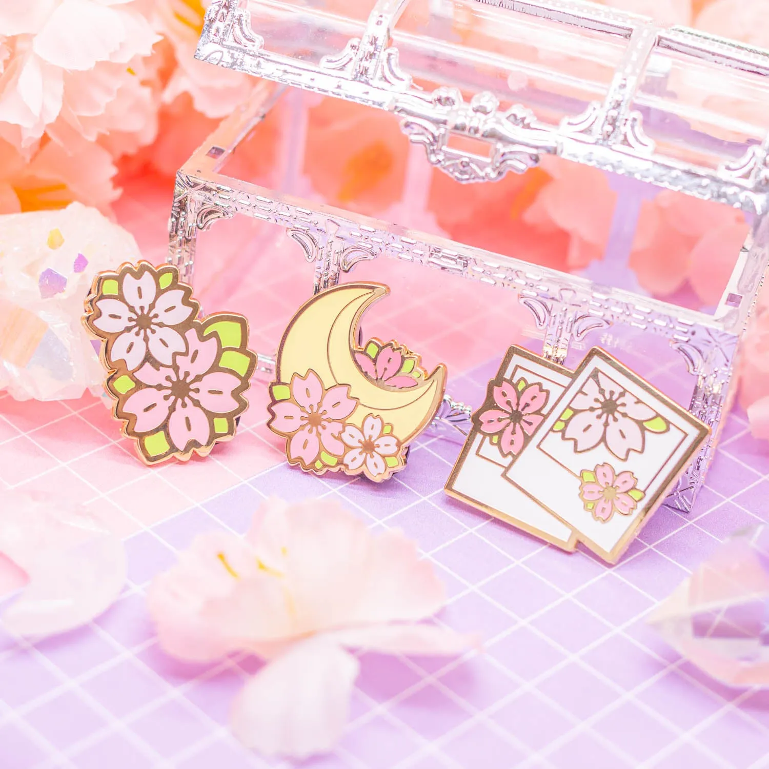 Sakura Season - cherry blossom moon enamel pin