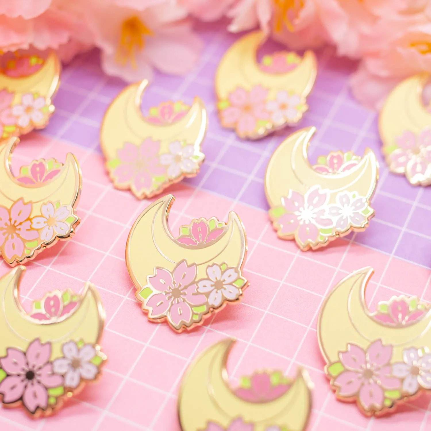 Sakura Season - cherry blossom moon enamel pin
