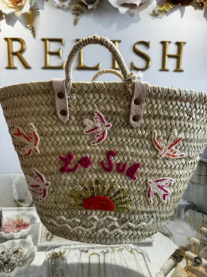 SALE Levanto Orange Embroidered Wicker Basket