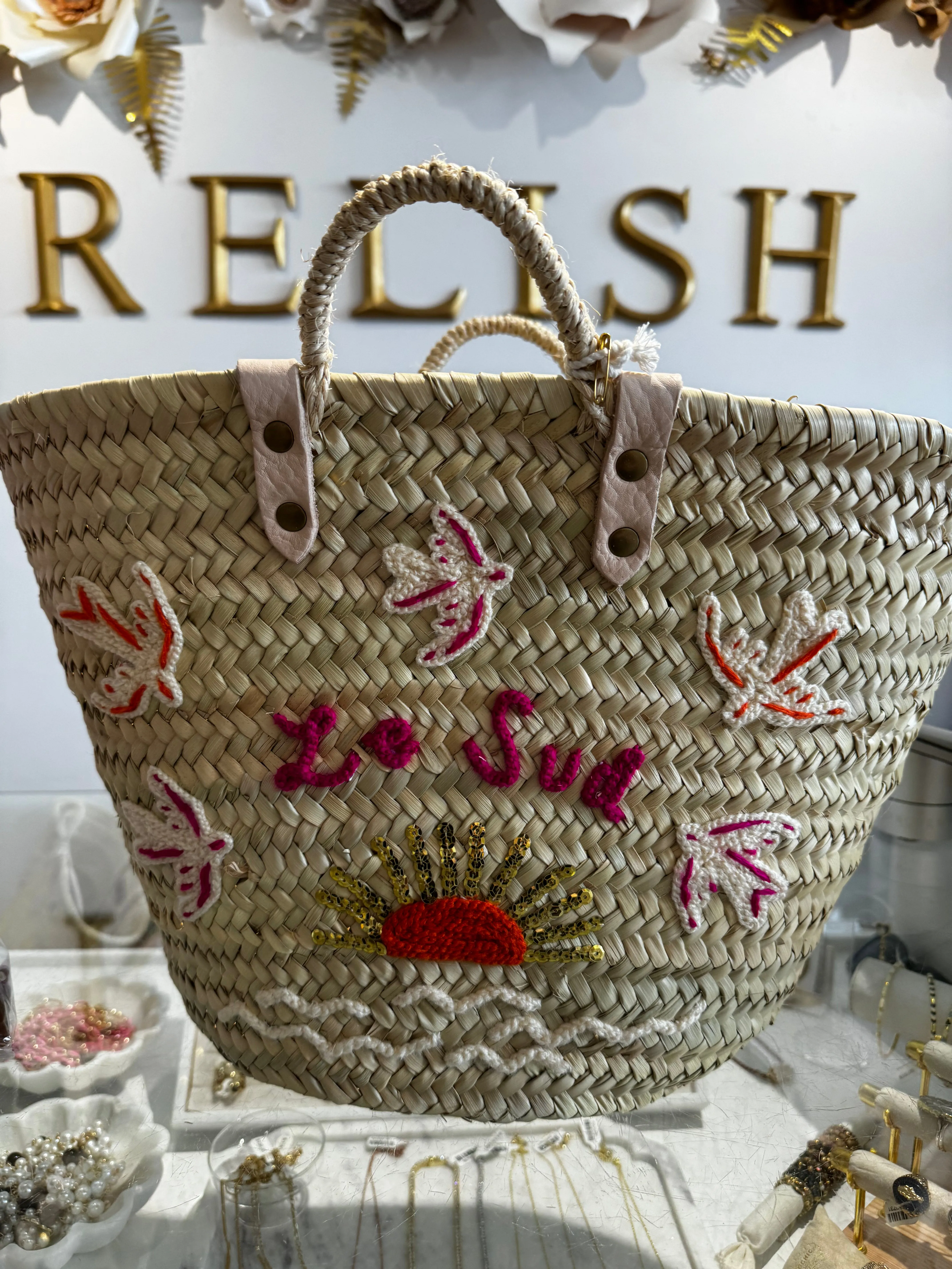 SALE Levanto Orange Embroidered Wicker Basket