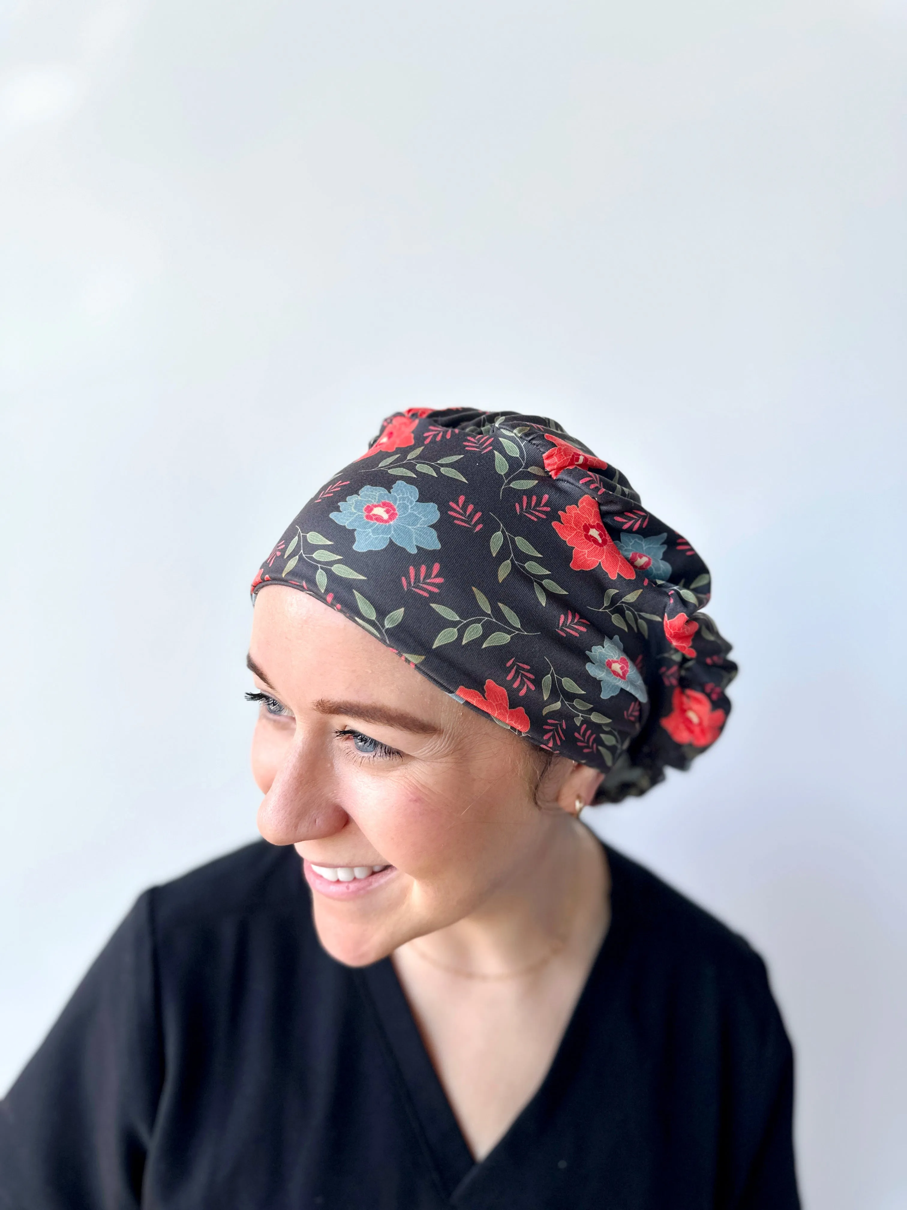 Scrub Hat - Gold Lined Floral on Grey