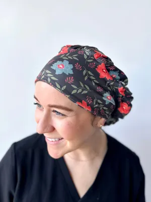 Scrub Hat - Gold Lined Floral on Grey