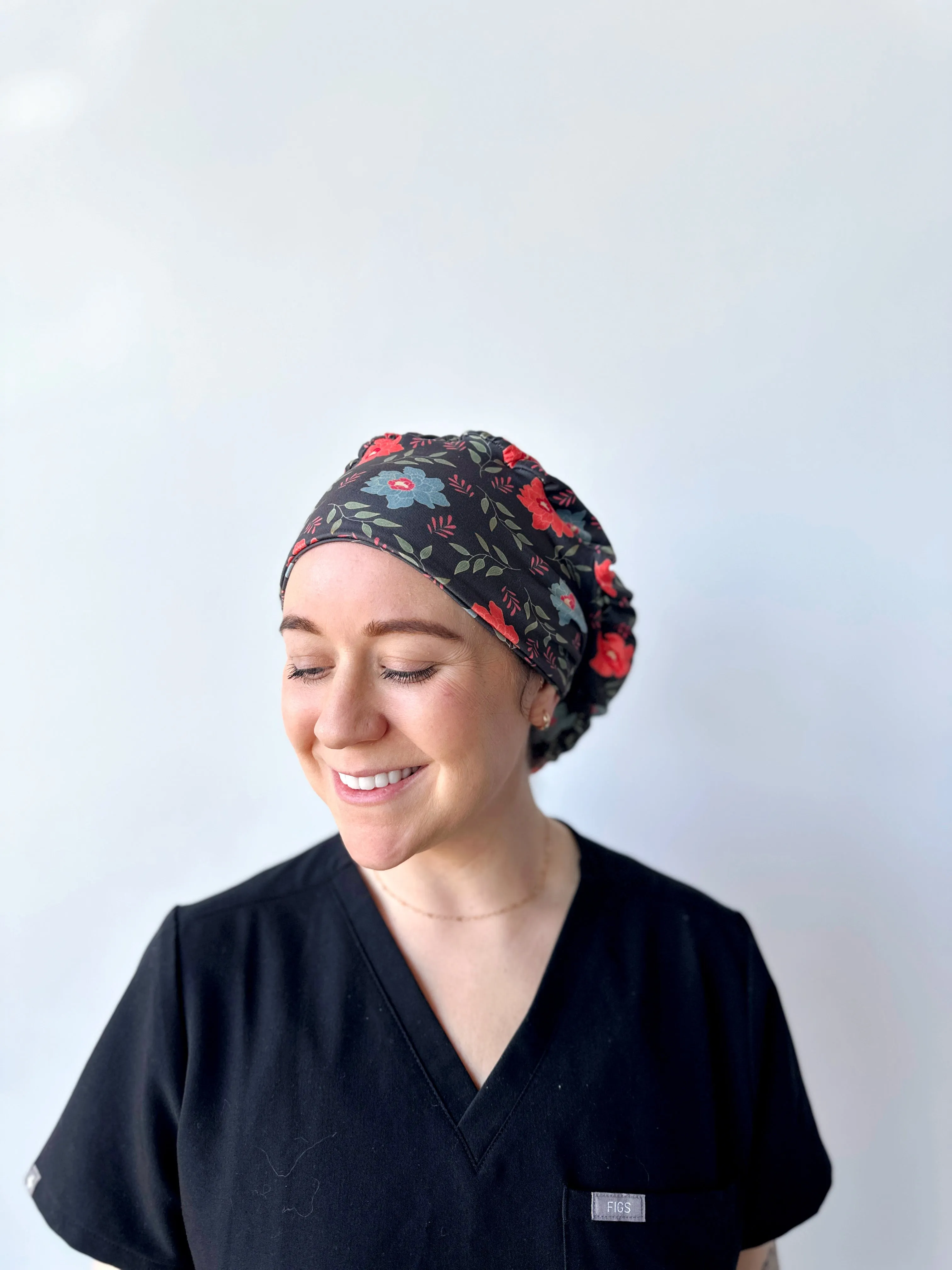 Scrub Hat - Gold Lined Floral on Grey