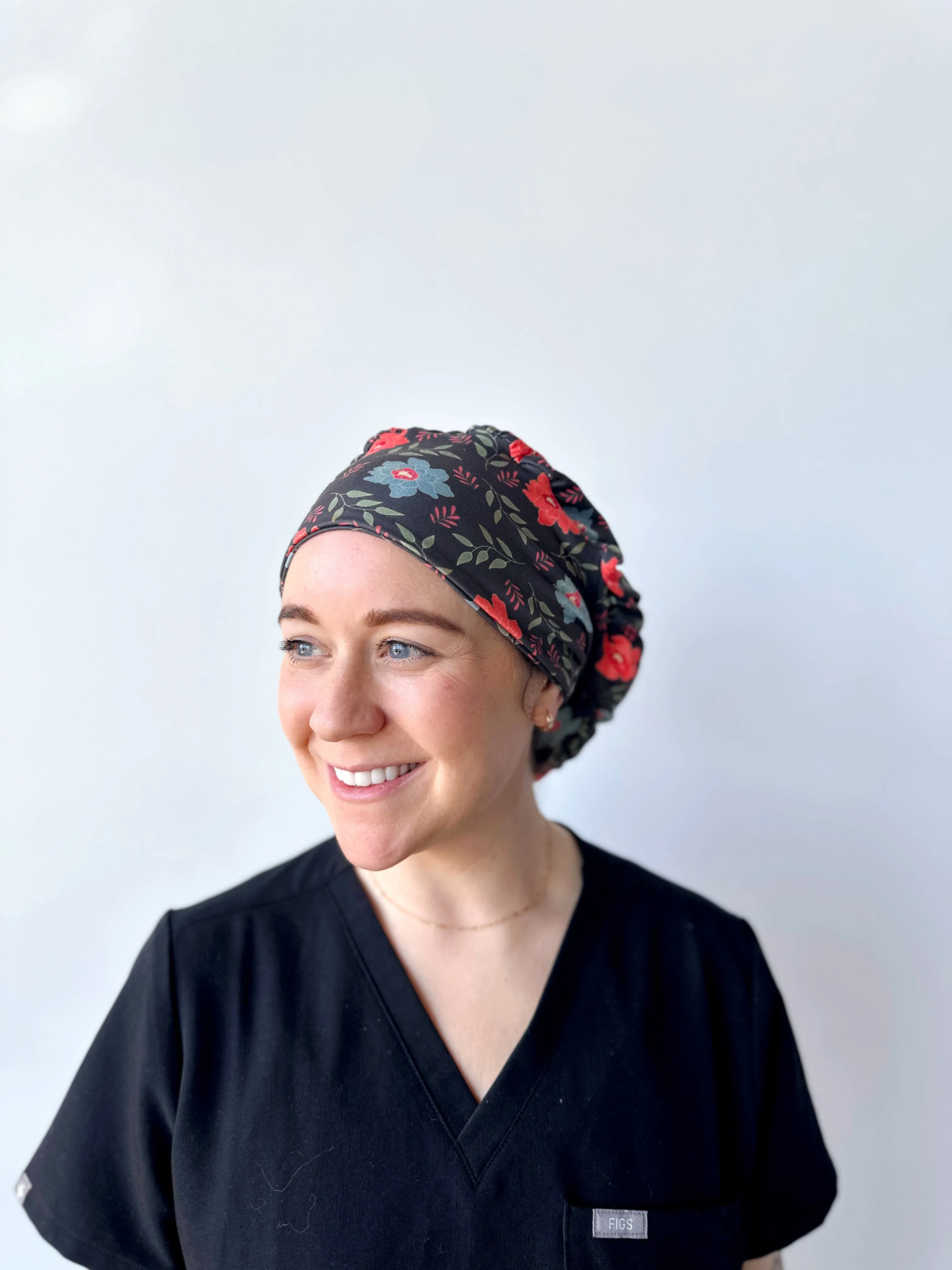 Scrub Hat - Gold Lined Floral on Grey