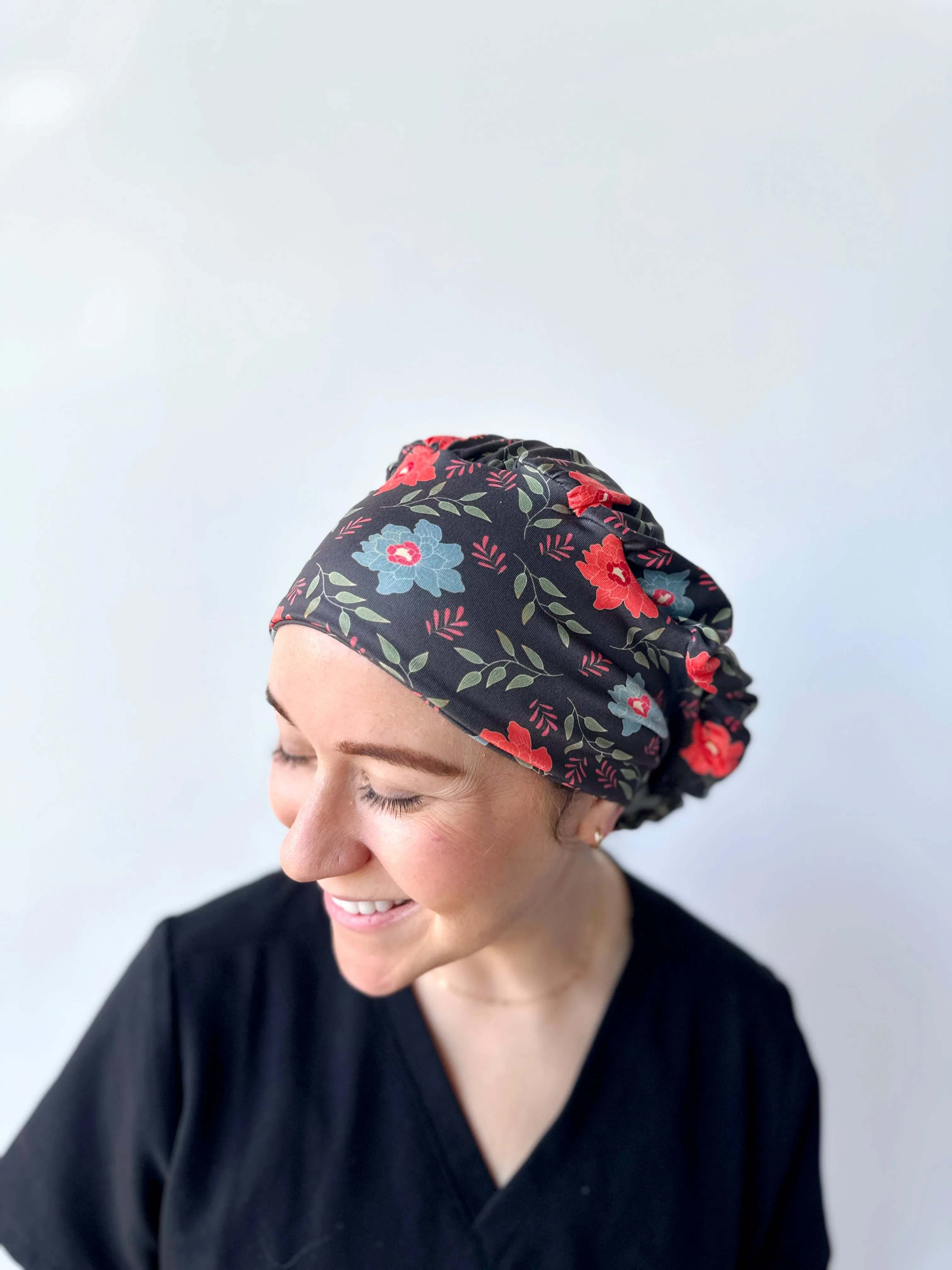 Scrub Hat - Gold Lined Floral on Grey