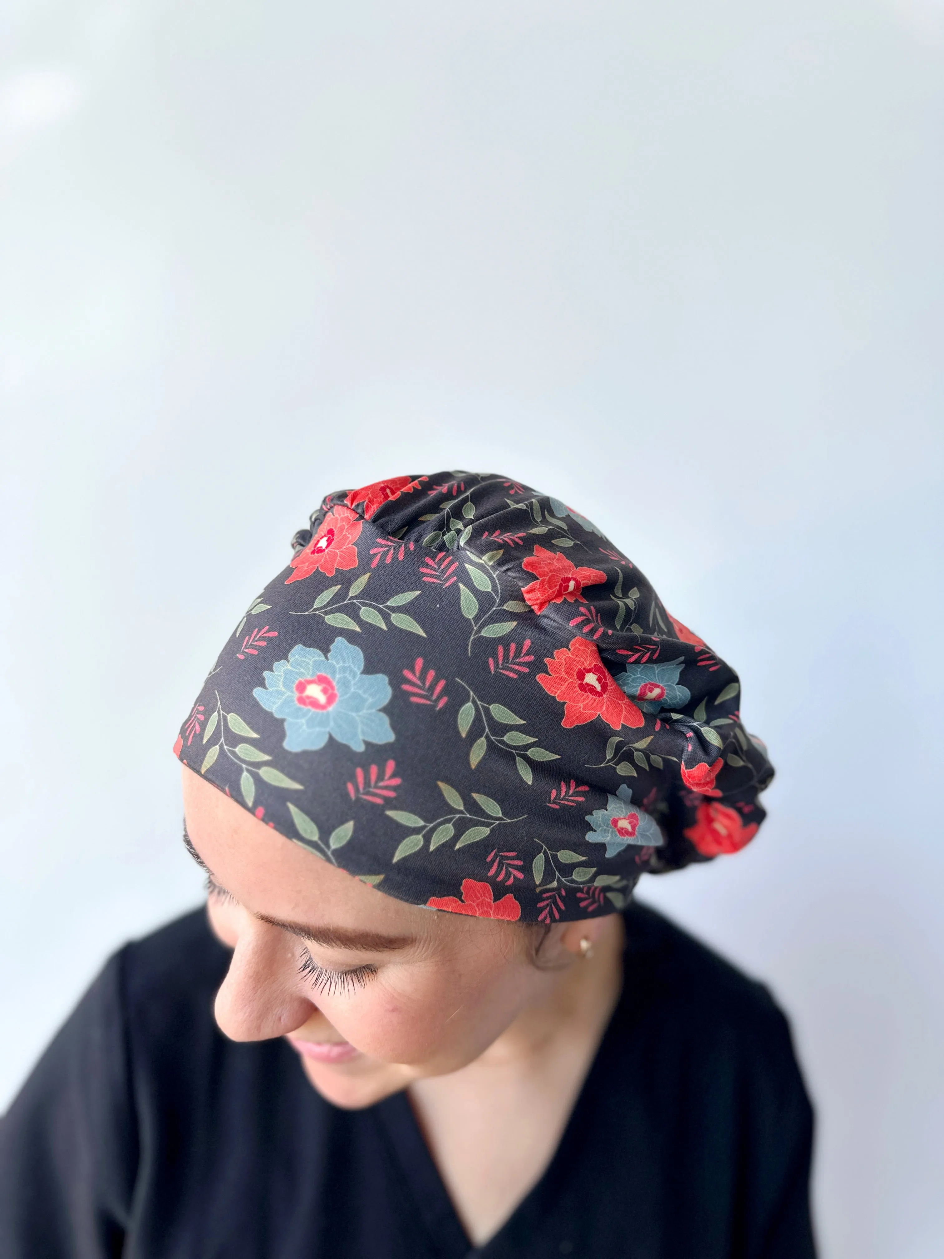 Scrub Hat - Gold Lined Floral on Grey