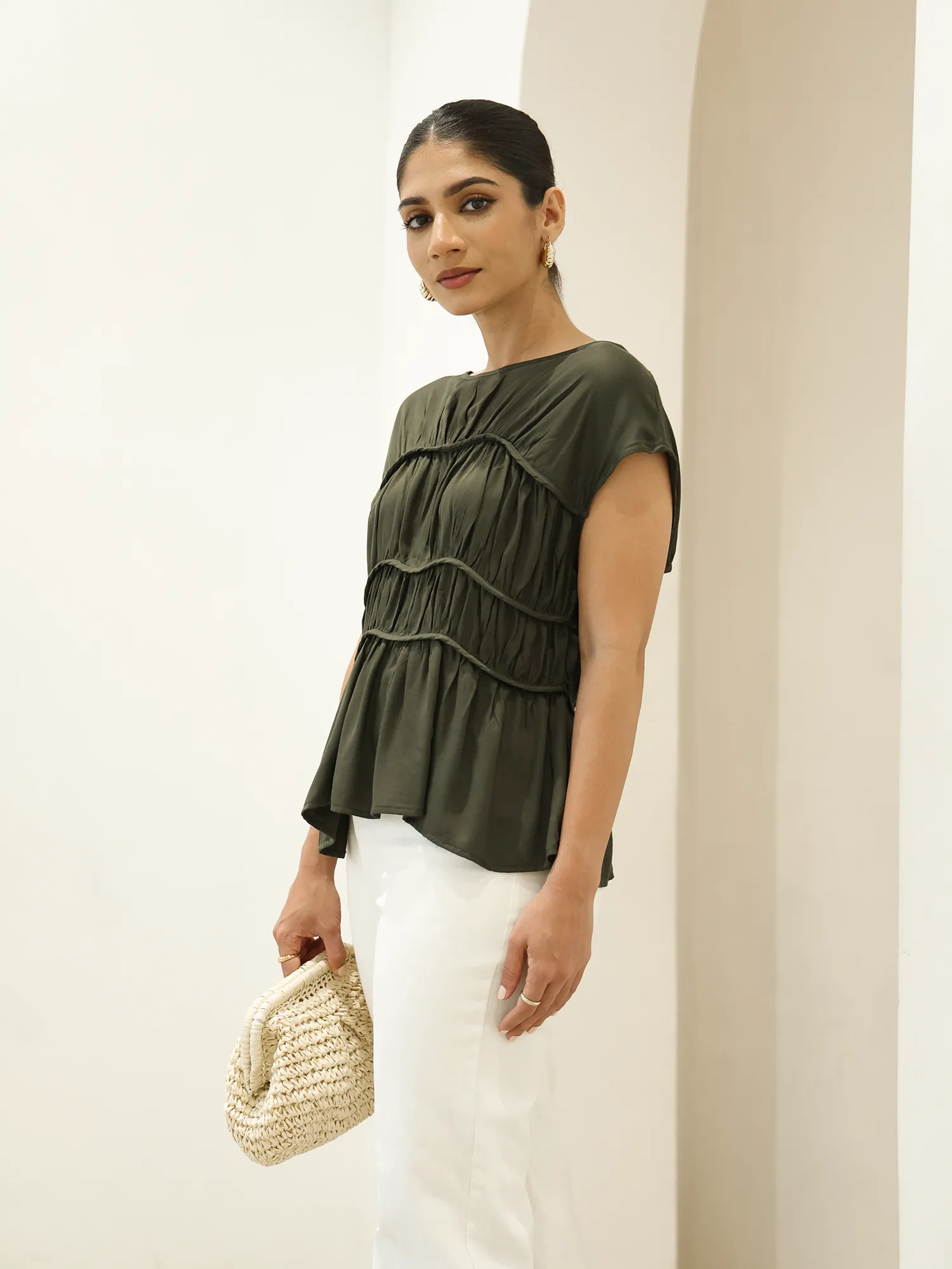 Seam Detailed Short Sleeved Top