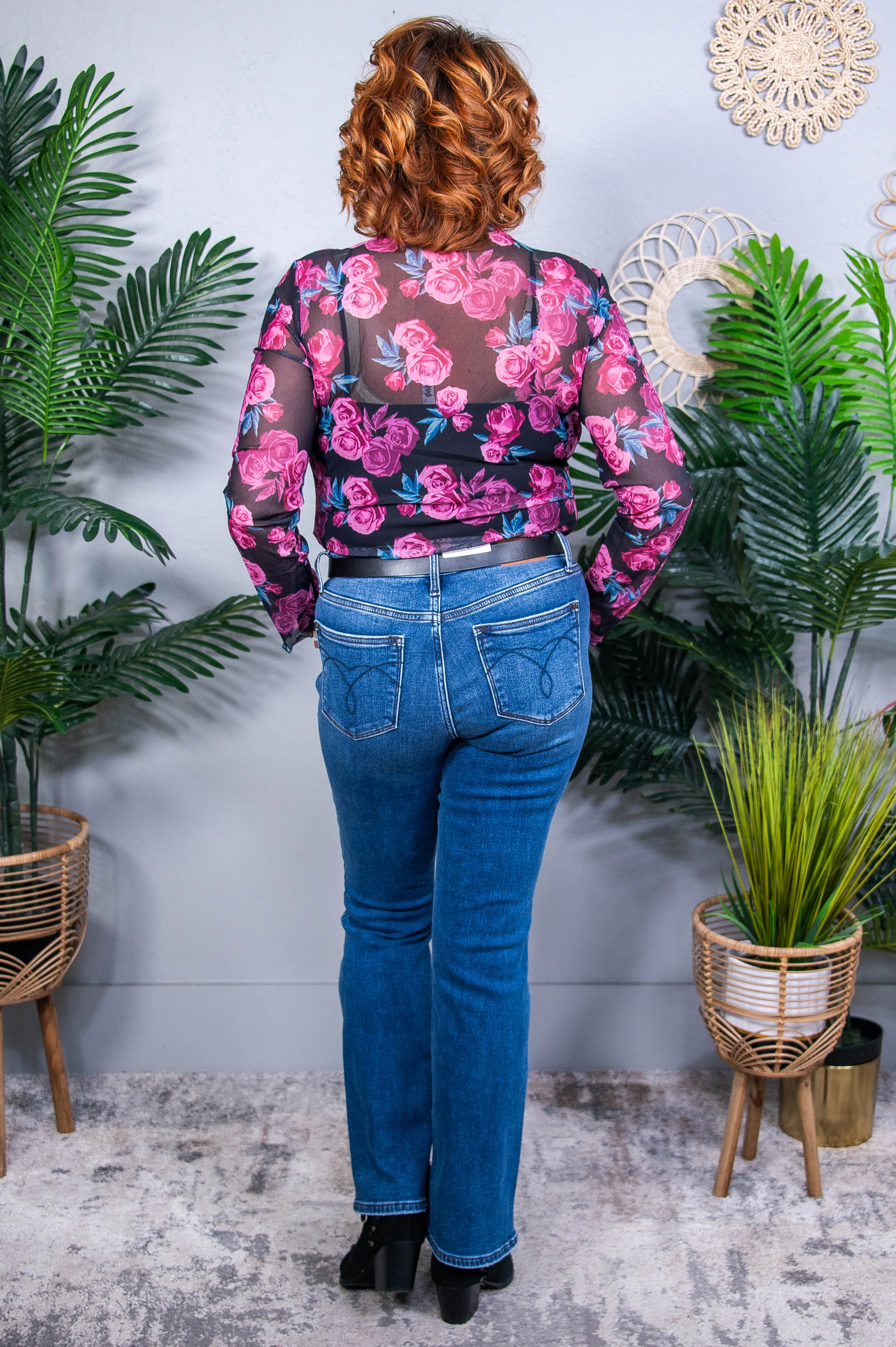Sheer Sensation Floral Mock Neck Long Sleeve Top