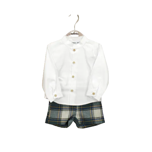 SHORT SET   MAO COLLAR SHIRT EMERALD