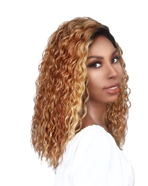 Shoulder Length Tight Curl Lace Front Wig - Ice Blue