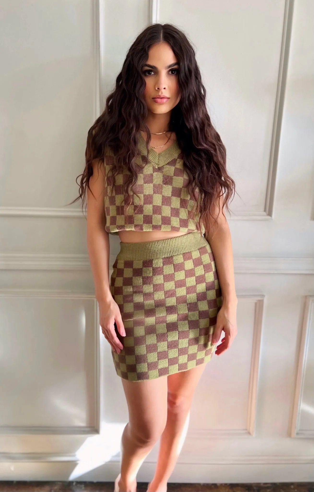 Sierra Checkered Pattern Knit Set