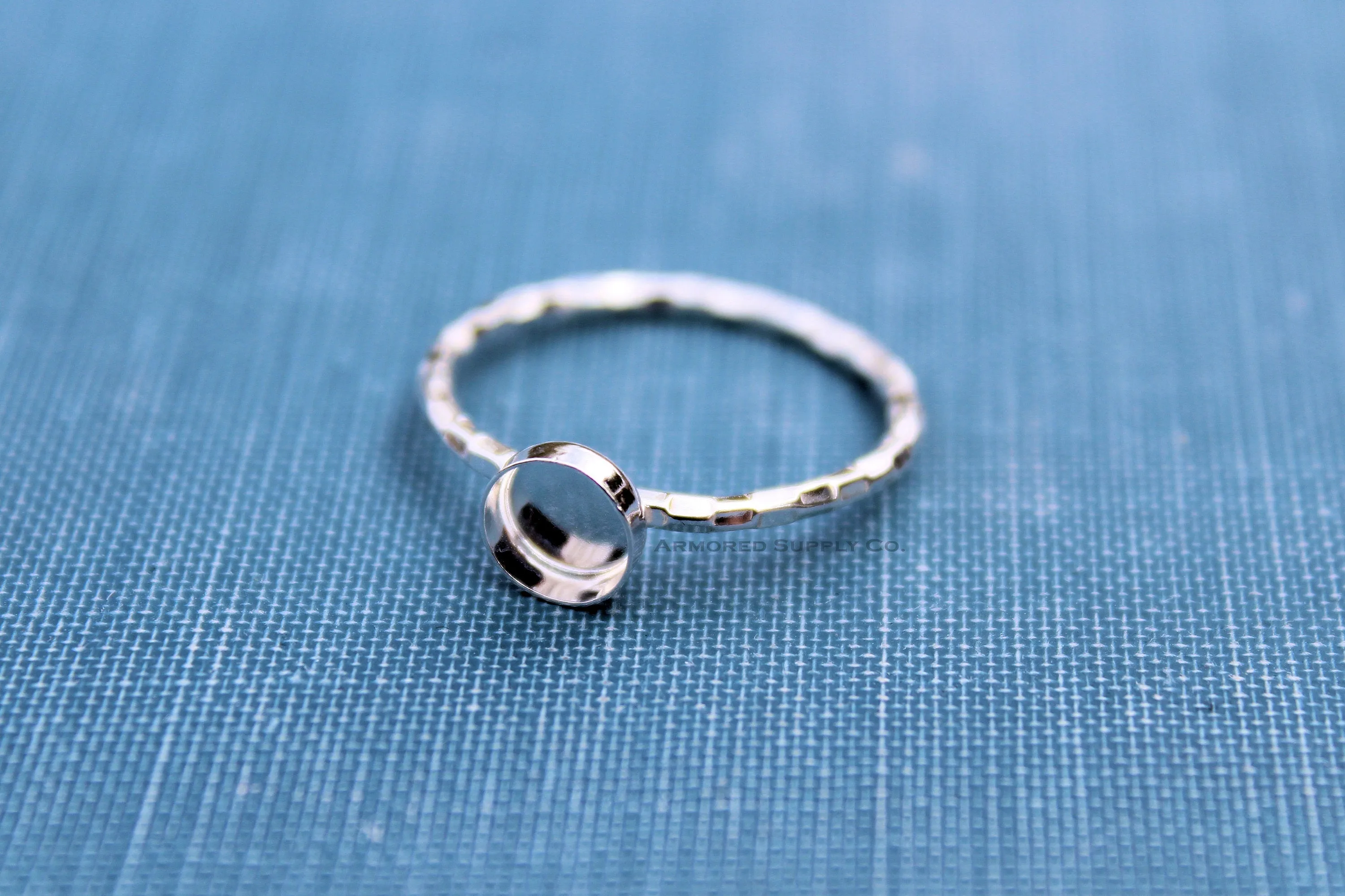 Silver Checkered Bezel Cup Ring blank