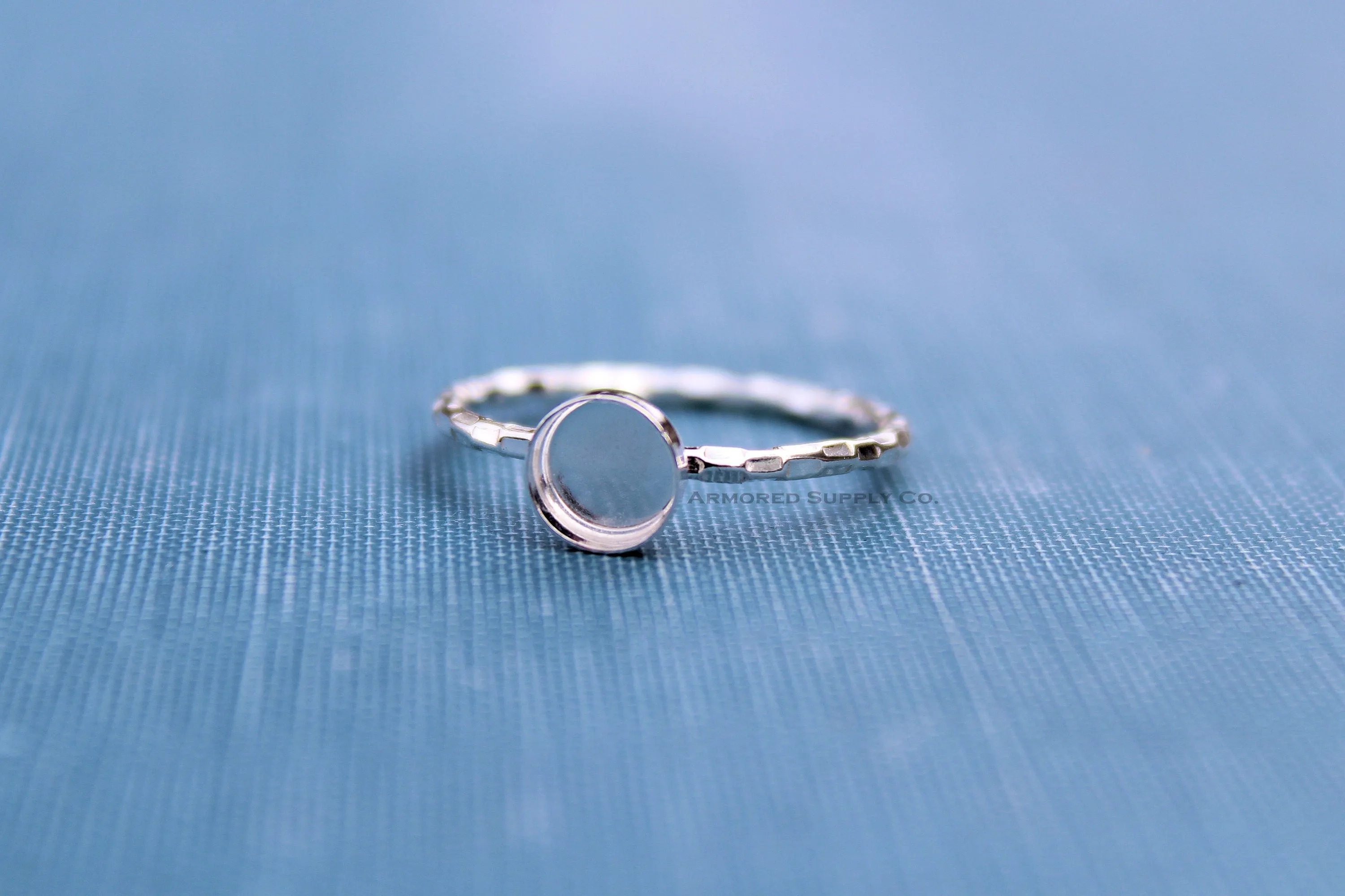 Silver Checkered Bezel Cup Ring blank