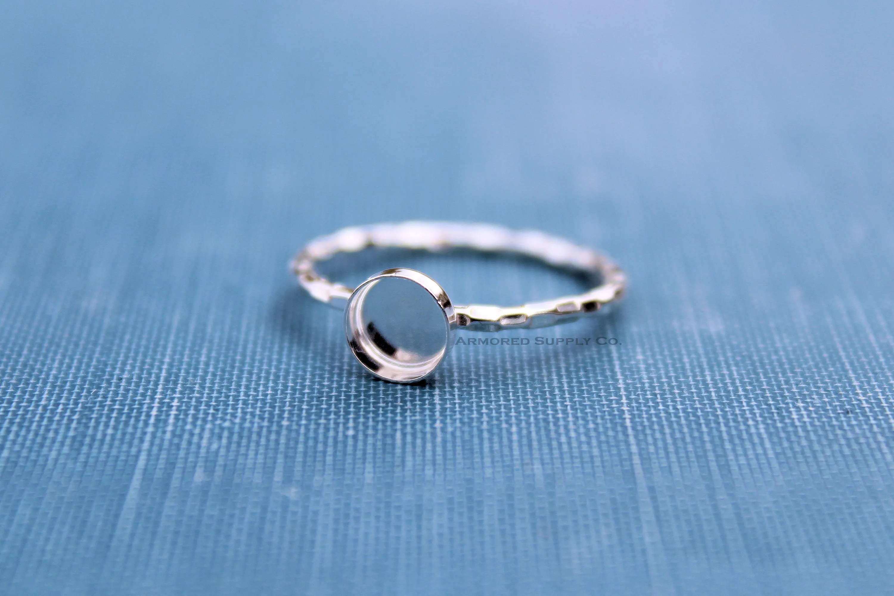 Silver Checkered Bezel Cup Ring blank