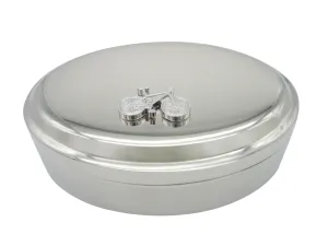 Silver Toned Detailed Bicycle Pendant Oval Trinket Jewelry Box