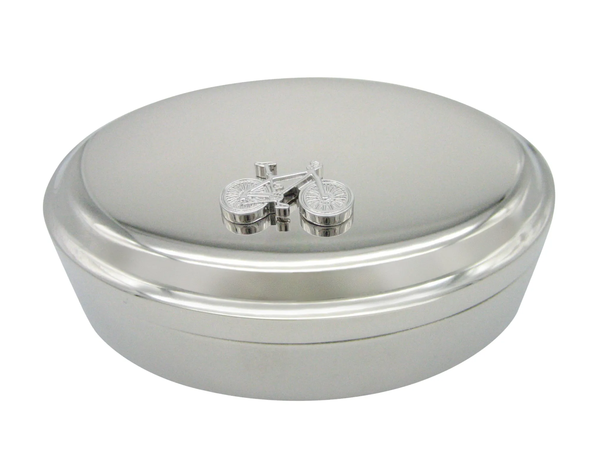 Silver Toned Detailed Bicycle Pendant Oval Trinket Jewelry Box