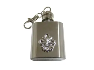 Silver Toned Detailed Fleur de Lys 1 Oz. Stainless Steel Key Chain Flask