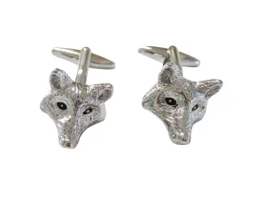 Silver Toned Detailed Fox Head Cufflinks