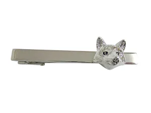 Silver Toned Detailed Fox Head Square Tie Clip