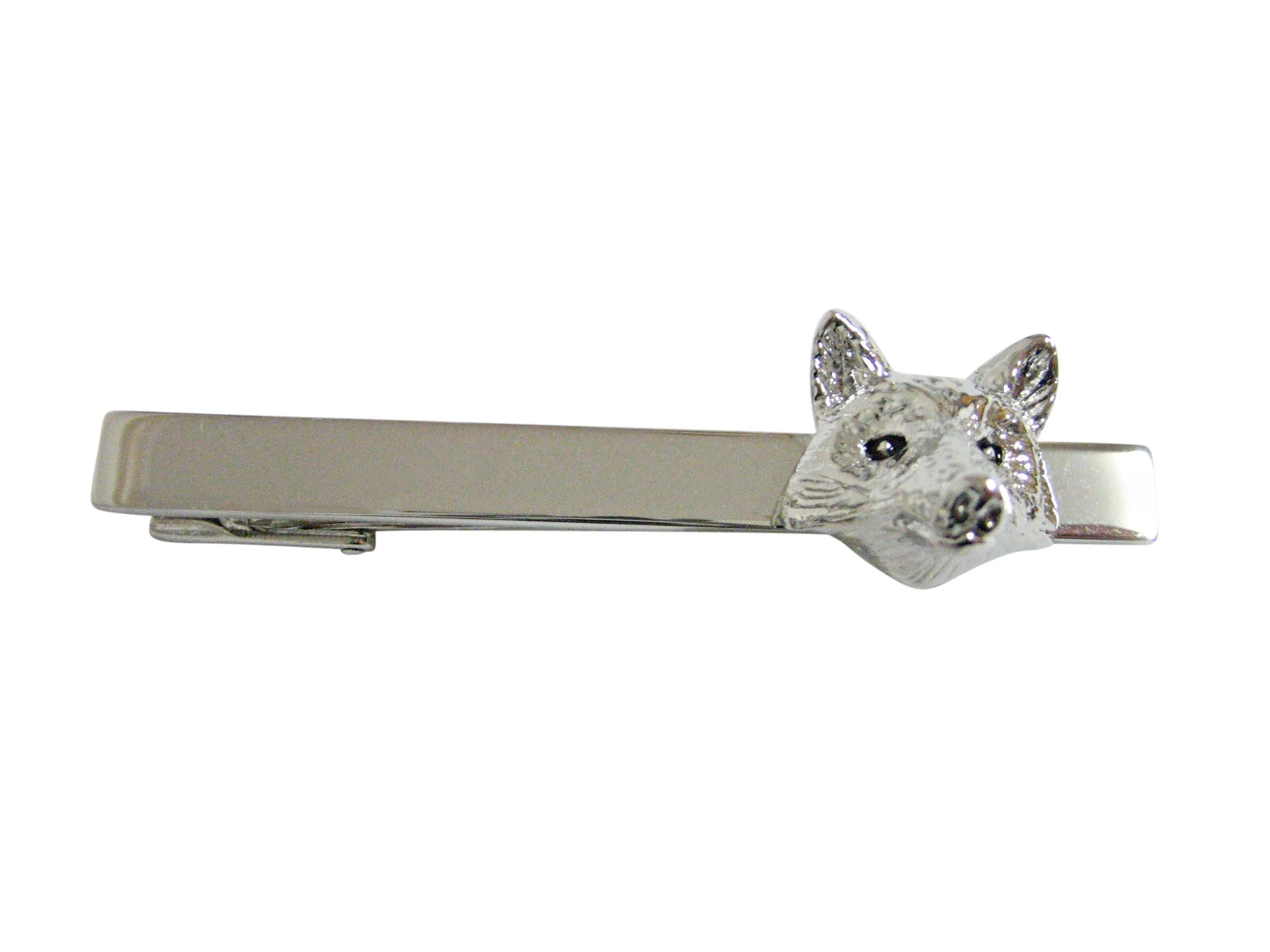 Silver Toned Detailed Fox Head Square Tie Clip