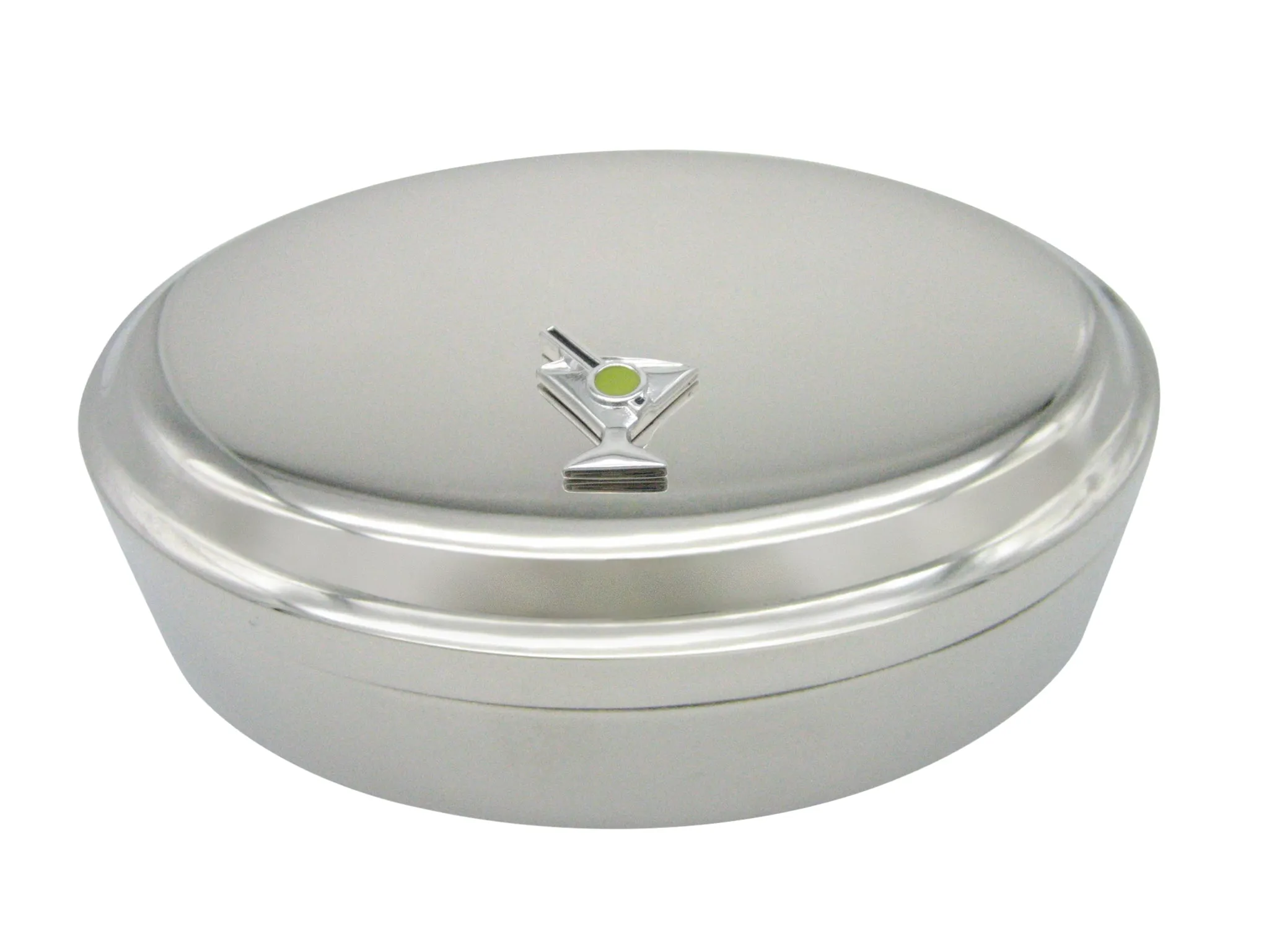 Silver Toned Detailed Martini Glass Pendant Oval Trinket Jewelry Box