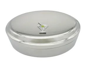 Silver Toned Detailed Martini Glass Pendant Oval Trinket Jewelry Box