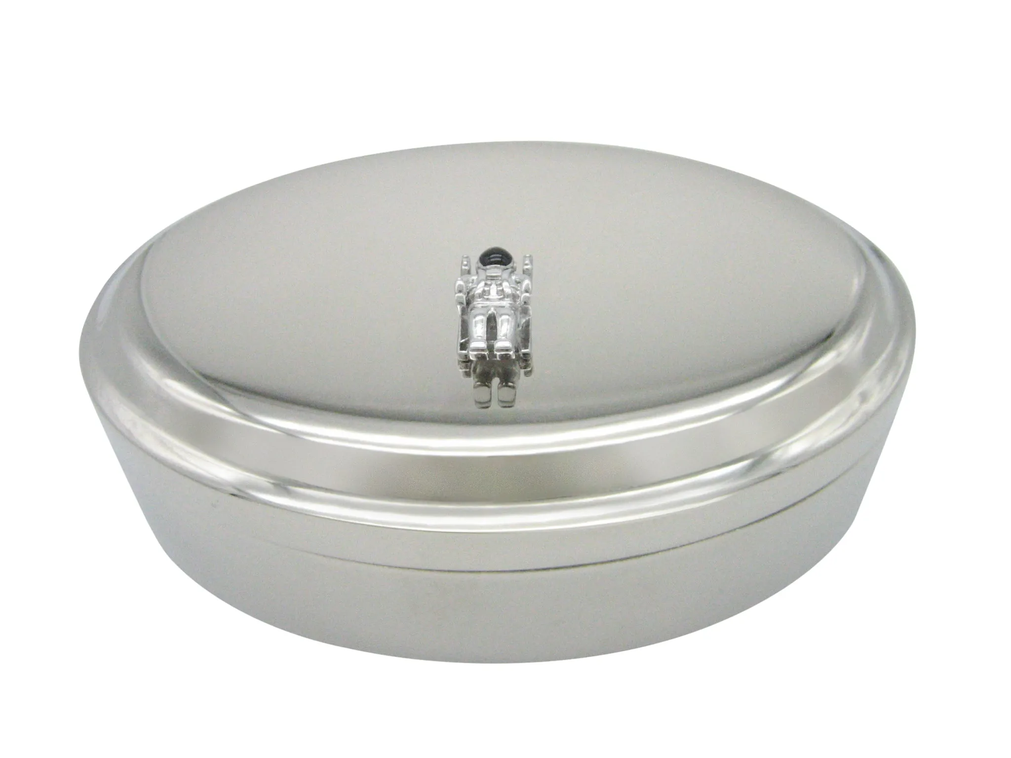 Silver Toned Detailed Space Astronaut Pendant Oval Trinket Jewelry Box