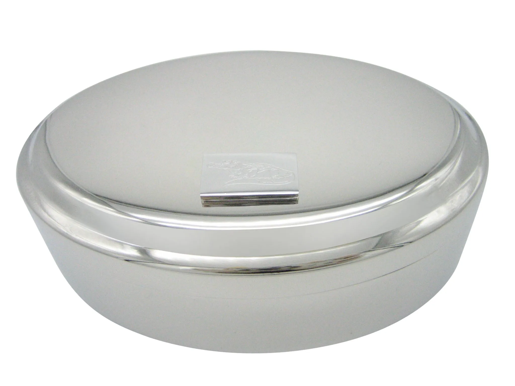 Silver Toned Etched Detailed Alligator Pendant Oval Trinket Jewelry Box