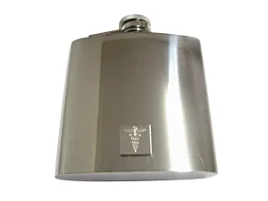 Silver Toned Etched Detailed Caduceus Medical Symbol 6 Oz. Stainless Steel Flask