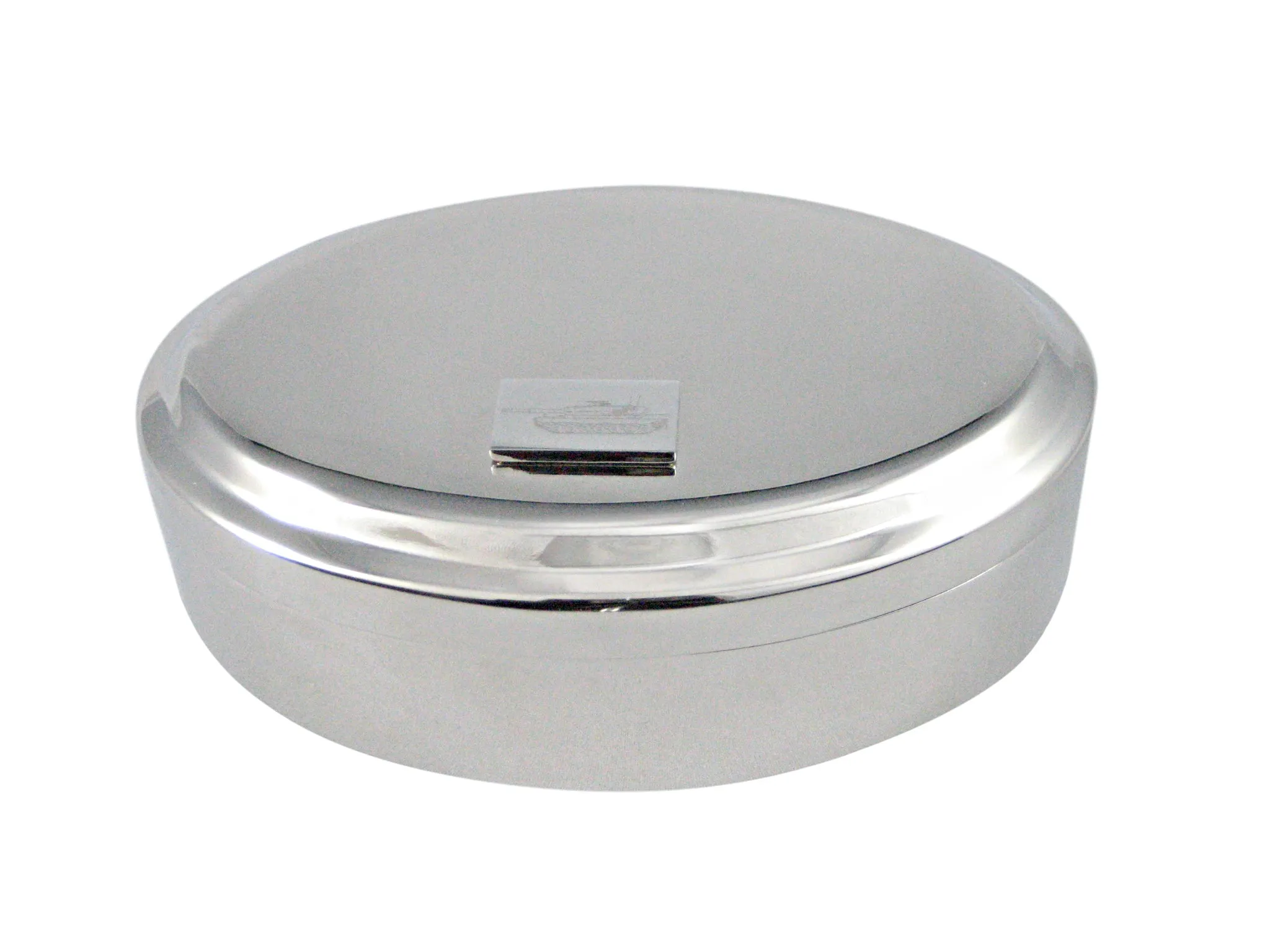 Silver Toned Etched Detailed Tank Pendant Oval Trinket Jewelry Box